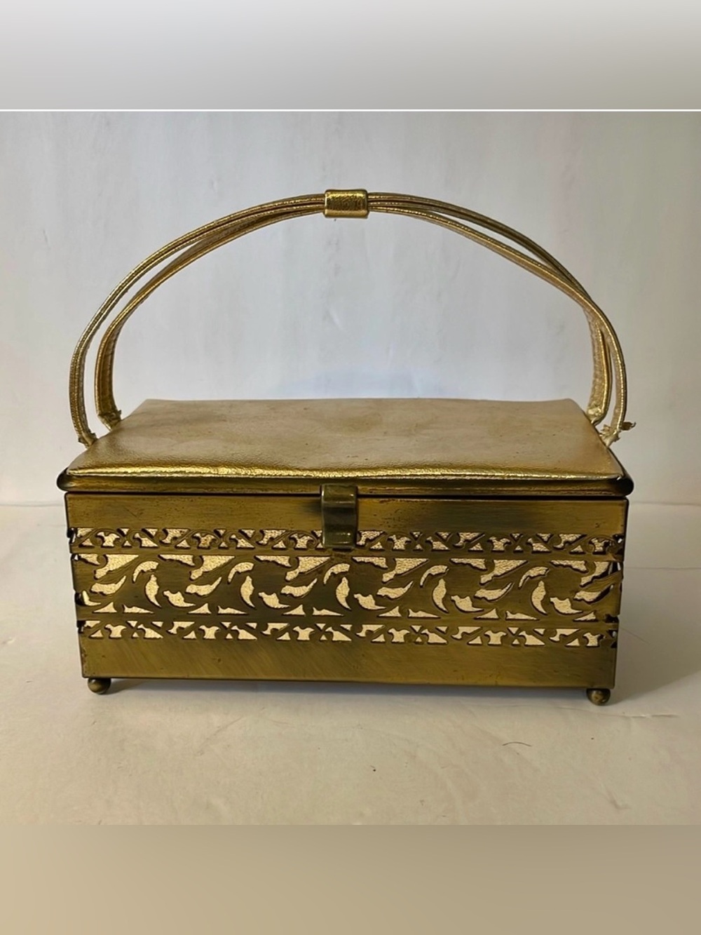 VTG 1950s 1960s Gold Brass Box Purse Handbag Metal Filligree Andé Midcentury
